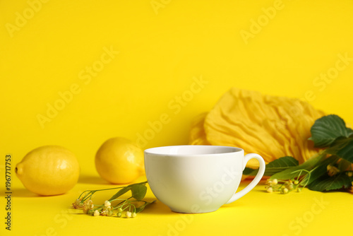 Cup of hot linden tea with ...