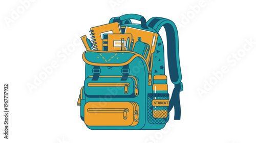 Teal and yellow hiking backpack luggage.