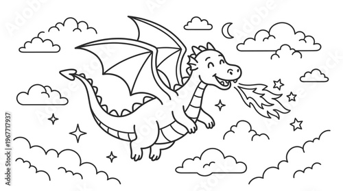 Smiling dragon flying in the air.