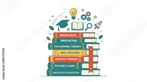 Stack of colorful books learning.