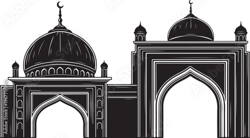Illustration of a mosque with domes and archways design