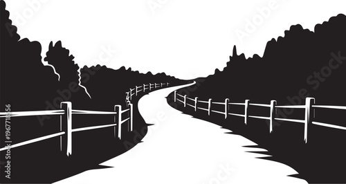 Black and white illustration of a winding path ahead
