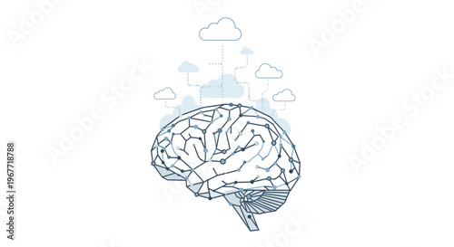 Human Brain Connected to Cloud Computing Network, Digital Intelligence