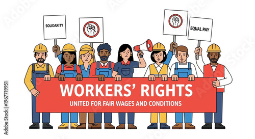 United diverse workforce champions fair wages and better working conditions, advocating for labor rights and equality during a peaceful protest
