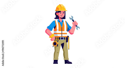 Empowered female construction worker holding a wrench, symbolizing professionalism, skill, and dedication in industrial trades