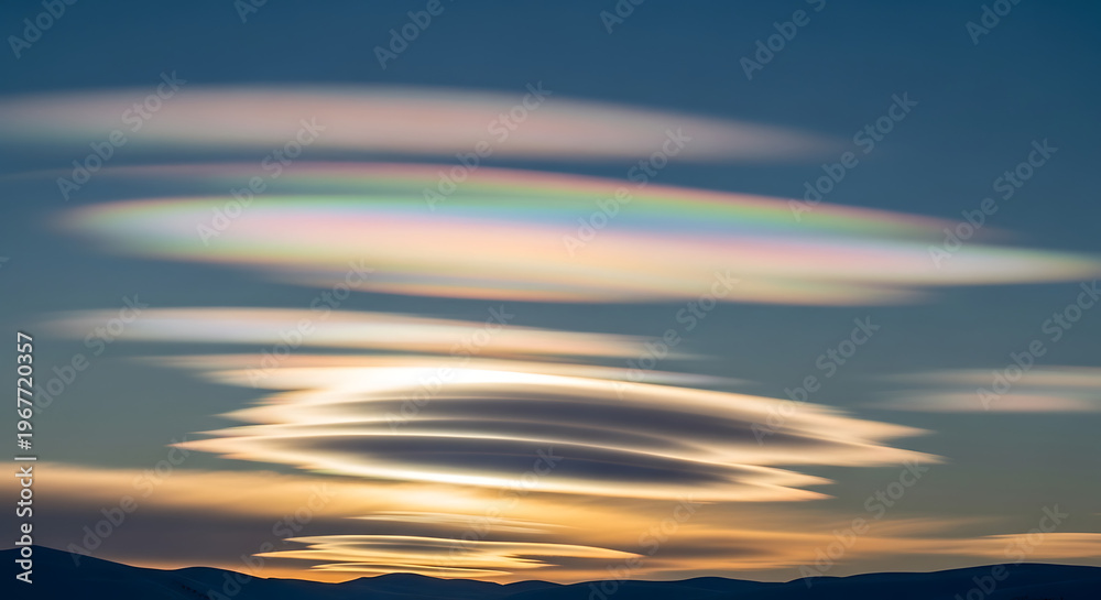 Fototapeta premium Lenticular clouds at sunset with pastel colors