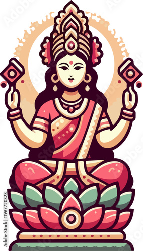 Premium Vector Icon of Lordess Lakshmi or Parvati with Traditional Symbols, Designed for Wellness and High-Impact Cultural Merchandise