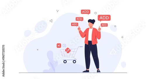Person Adding Items to Shopping Cart Online, E-commerce Concept