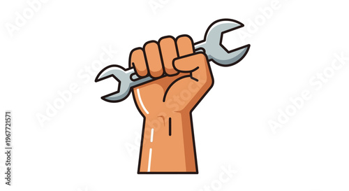 Vibrant Vector Illustration of a Firm Hand Clenching a Wrench, Symbolizing Hard Work, Repair, and Dedication to Craft