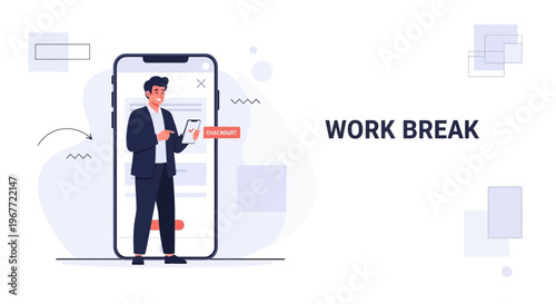 Man on Work Break Using Smartphone, Digital Business Concept