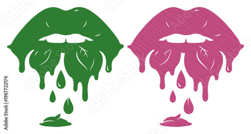 Vibrant lips dripping with organic color, symbolizing natural beauty and freshness.