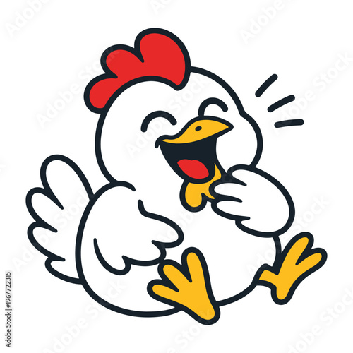 Laughing White Chicken Illustration