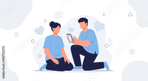 Couple using mobile phone, romantic connection, modern technology, love concept