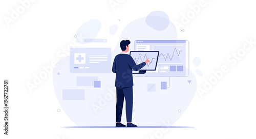 Doctor analyzing medical data on computer screen, healthcare technology concept