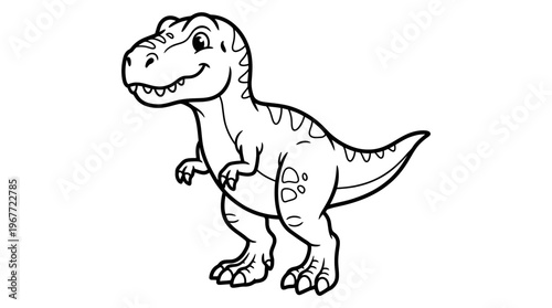Smiling cartoon dinosaur standing alone.