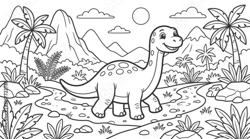 Dinosaur standing alone in landscape.