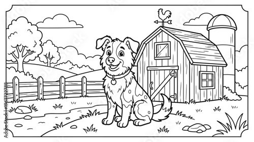 Smiling dog sitting on ground.