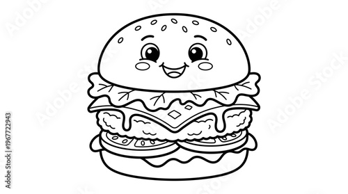 Cartoon Smiling Hamburger Character Closeup.