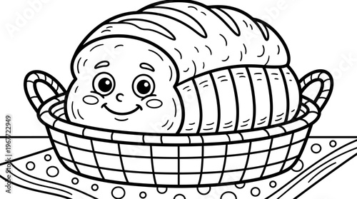 Smiling Loaf of Bread in Basket.