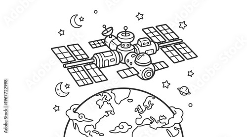 Space Station Orbiting the Earth Satellite.
