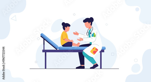 Doctor Examining Child Patient on Exam Table, Healthcare Consultation, Pediatric Medical Checkup