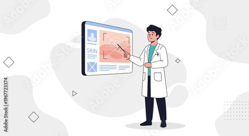 Doctor explaining skin anatomy on a digital screen, medical presentation
