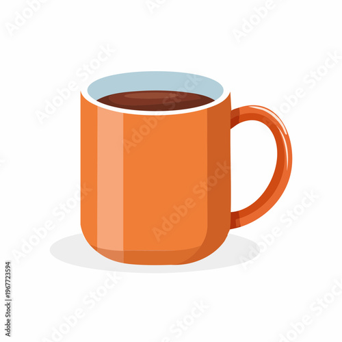 Orange coffee mug with brown liquid isolated on white