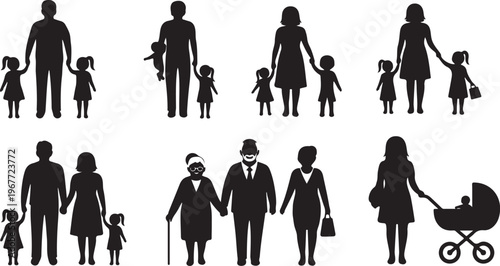 Family Silhouettes in Various Configurations and Ages
