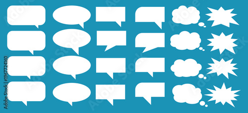 A set of chat box designs for comments on social media or comics. Vector designs of speech bubbles, text boxes, and conversation chat columns in comics.	

