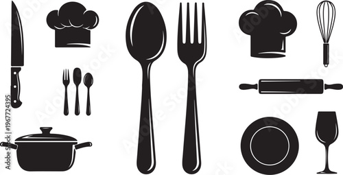 Kitchen Utensils and Dining Tools Icon Set
