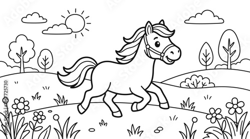 Horse Running in a Field Freely.