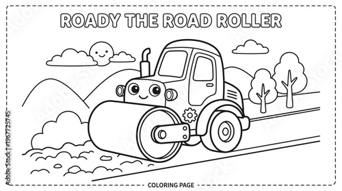 Road roller construction vehicle machine.