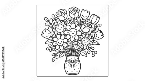 Colorful bouquet of flowers in vase.