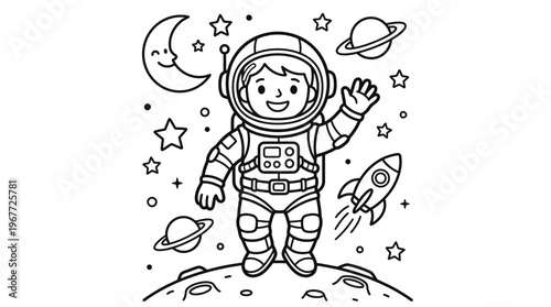 Smiling Astronaut in Space Suit Standing.