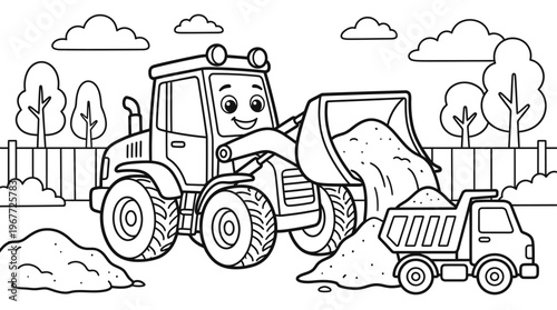 Tractor pulling a dump truck.