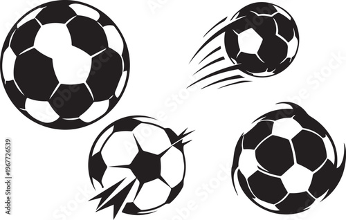 Black and White Soccer Balls in Motion Illustration Set