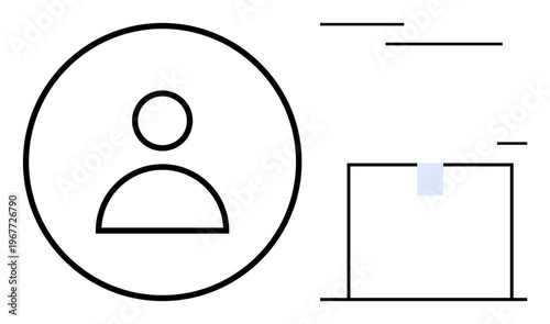 Digital identity, file sharing, document management, online profile, data verification, security concepts. Minimalist user profile symbol alongside document graphic. Digital identity and file sharing