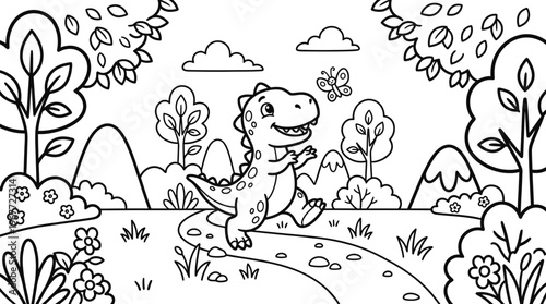 Smiling Dinosaur in a Field.