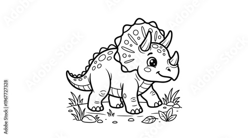 Triceratops Dinosaur Walking on Ground.