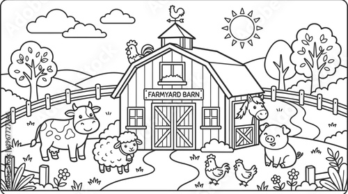 Farm animals standing in field together.