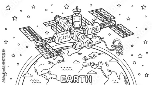 Space Station in Orbit Around Earth.