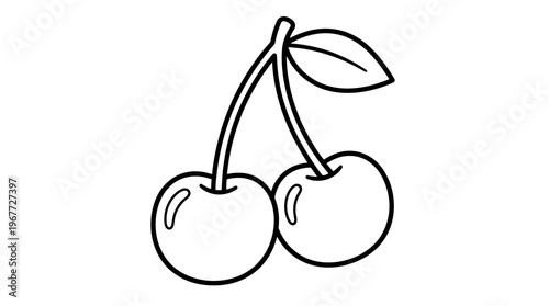 Two Cherries with Green Stem Leaf.