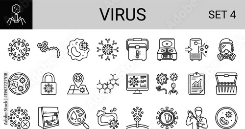 Virus and pandemic prevention outline icon set for medical and health concepts.