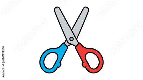 Colorful Scissors with Red and Blue Handles.