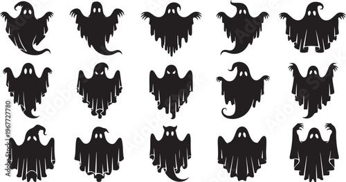 Collection of ghost silhouettes in various poses and shapes