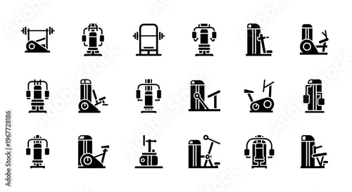 Collection of Gym Equipment Silhouettes for Fitness and Workout.