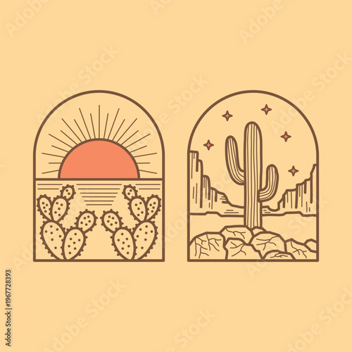 sunrise vector desert cactus illustrtion