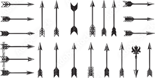 Collection of various arrow designs and illustrations on white