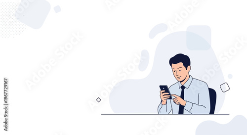 Man in Business Attire Using Smartphone at Desk, Modern Minimalist Design