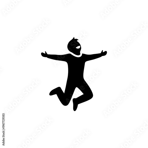 A joyful person jumping in the air with arms outstretched in a carefree motion